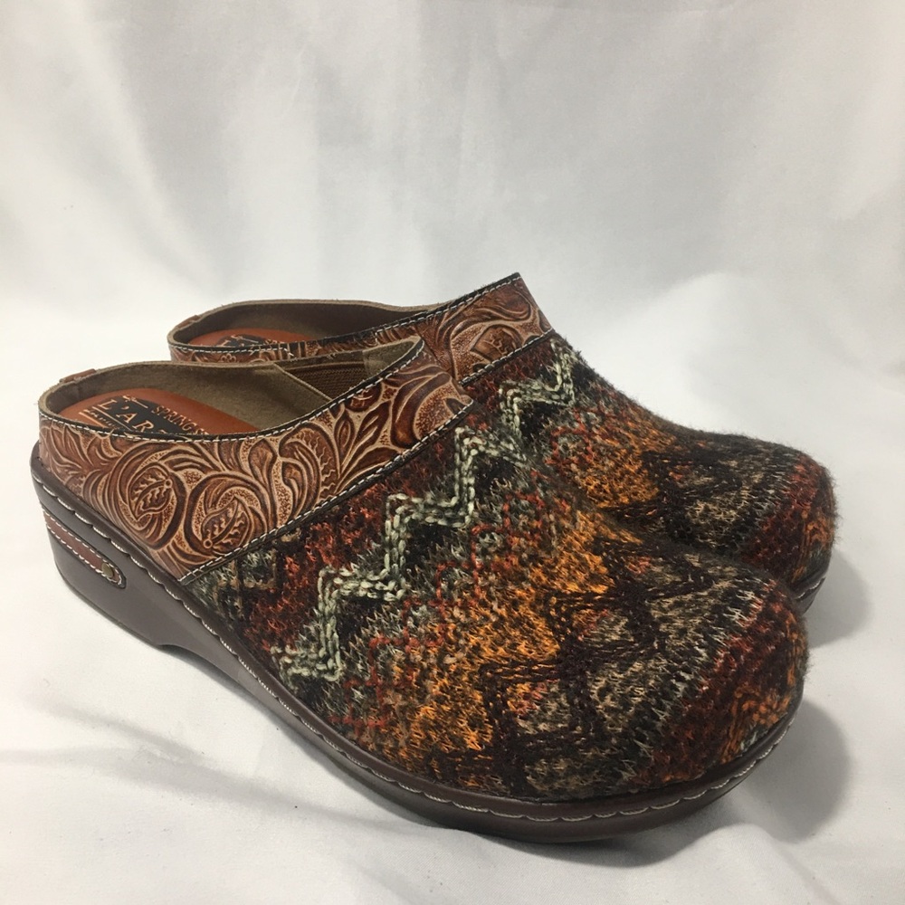 Spring Step LArtiste Womens 38 US 8 Zigino Brown Floral Knit Clogs Shoes Slip On